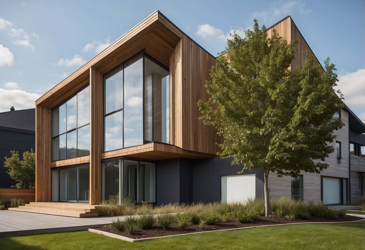 A modern, eco-friendly building featuring sustainable wood materials in its design and construction